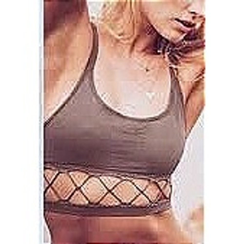 Victoria's‎ Secret Bralette LG Gray Brown Lattice Cutout Criss Cross Straps Bra
